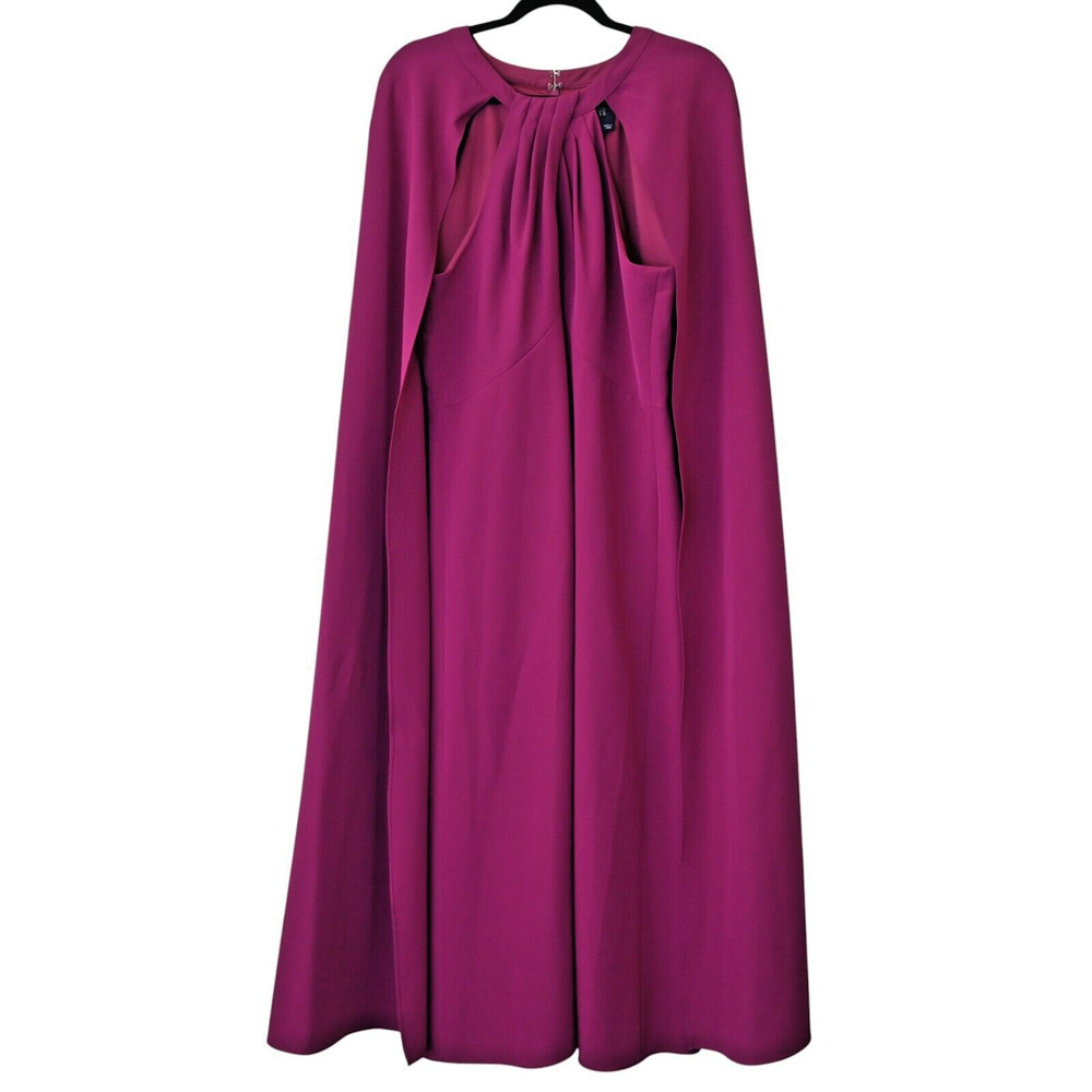 Marchesa Notte Cape Effect Crepe Midi Dress Pink Size 10 Round Neck